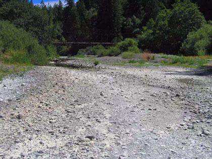 8/19/07 Wheatfield Fork Gualala River below Clark's Crossing, view upstream to Annapolis Rd Bridge.