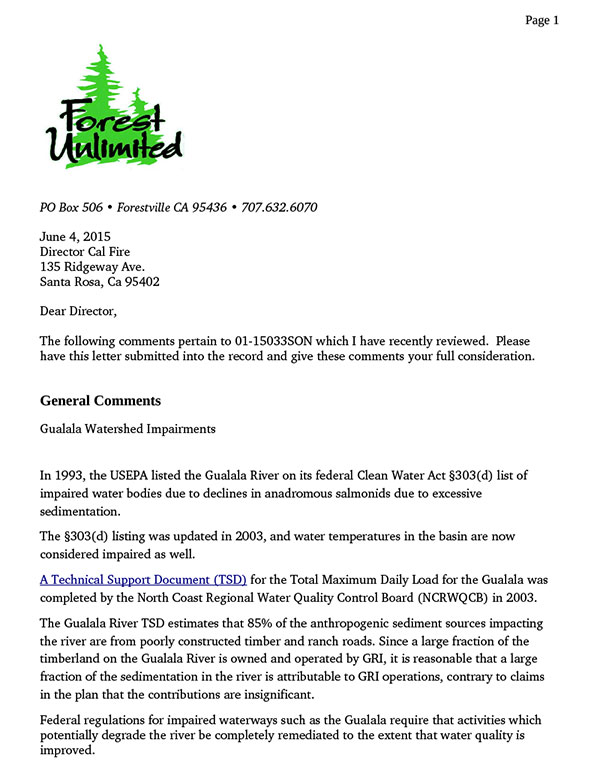 Forest Unlimited letter on Apple THP