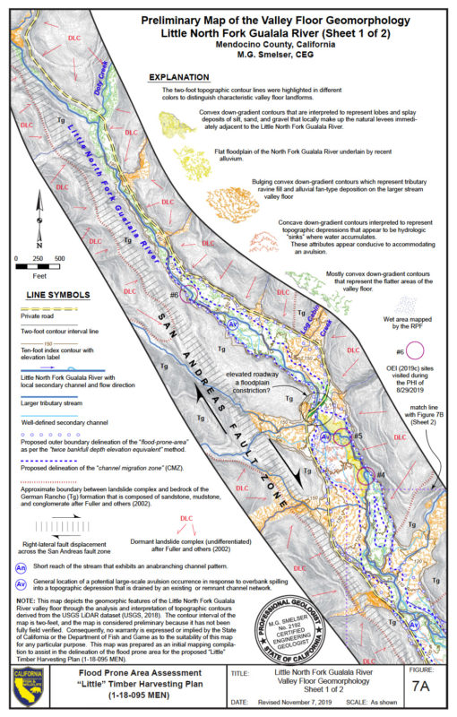 Map of the Valley Floor Geomorphology, Little North Fork Gualala River, by California Department of Fish and Wildlife (sheet 1 of 2)Little THP map1 CDFW
