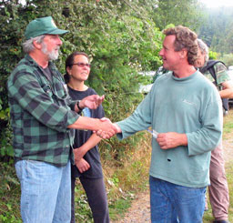 Mike Jani speaking to landowner near Fear Gully road area - photo credit: Forest Defenders